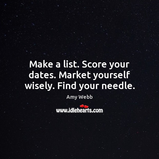 Make a list. Score your dates. Market yourself wisely. Find your needle. Image