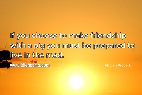 If you choose to make friendship with a pig you must be prepared to live in the mad. Image