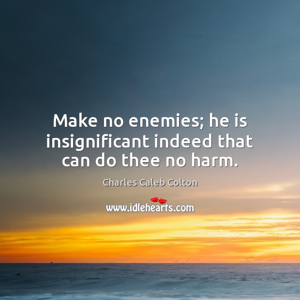Make no enemies; he is insignificant indeed that can do thee no harm. Charles Caleb Colton Picture Quote