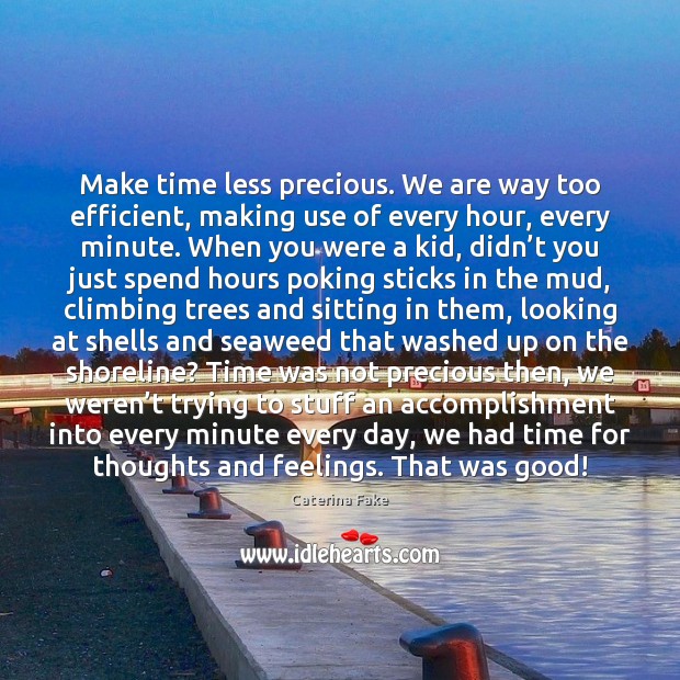 Make time less precious. We are way too efficient, making use of Caterina Fake Picture Quote