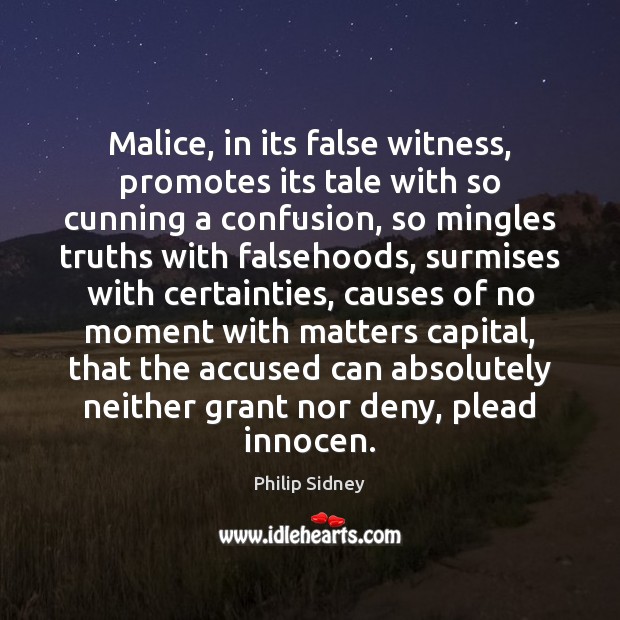 Malice, in its false witness, promotes its tale with so cunning a Image