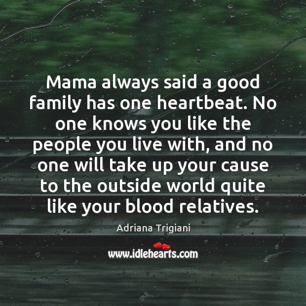 Mama always said a good family has one heartbeat. No one knows Adriana Trigiani Picture Quote
