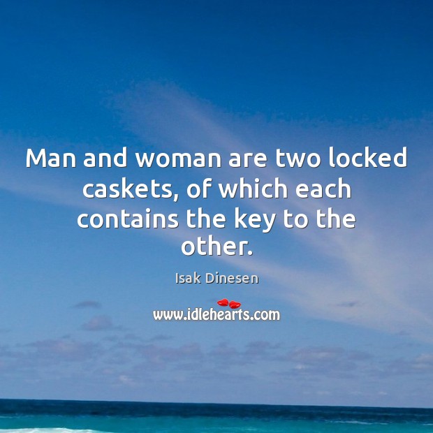Man and woman are two locked caskets, of which each contains the key to the other. Isak Dinesen Picture Quote