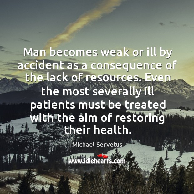 Man becomes weak or ill by accident as a consequence of the lack of resources. Image