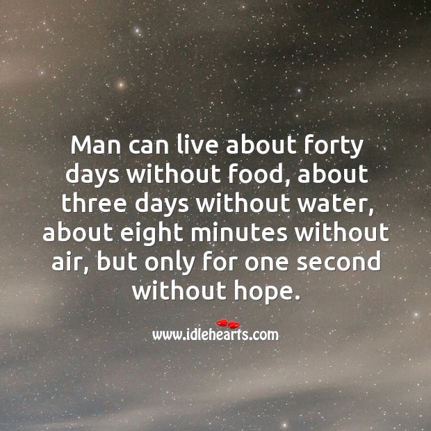 Man can live only for one second without hope. Water Quotes Image
