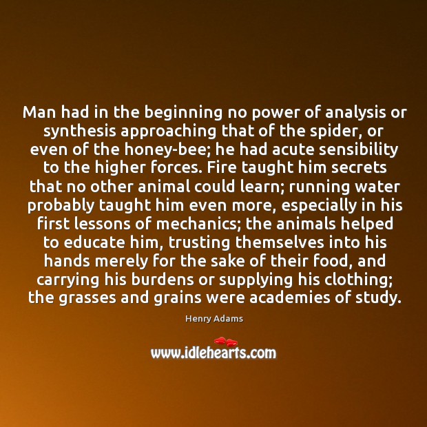 Man had in the beginning no power of analysis or synthesis approaching Henry Adams Picture Quote