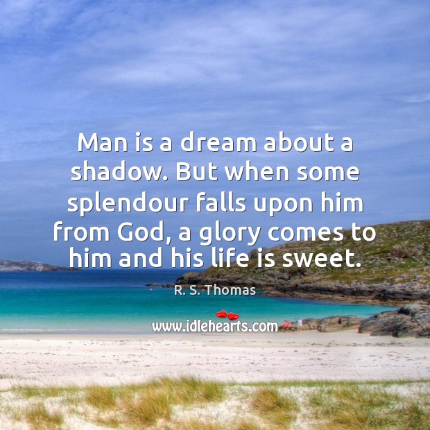 Man is a dream about a shadow. But when some splendour falls R. S. Thomas Picture Quote