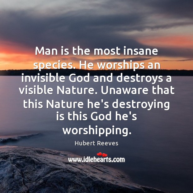 Man is the most insane species. He worships an invisible God and Hubert Reeves Picture Quote