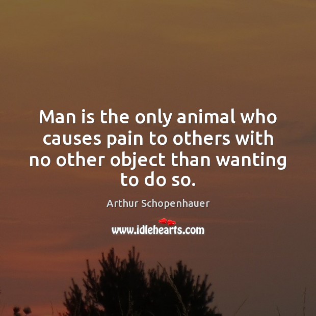 Man is the only animal who causes pain to others with no Arthur Schopenhauer Picture Quote