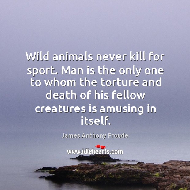 Man is the only one to whom the torture and death of his fellow creatures is amusing in itself. James Anthony Froude Picture Quote