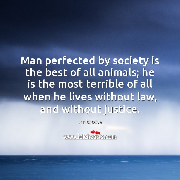 Man perfected by society is the best of all animals; he is Society Quotes Image