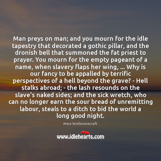 Man preys on man; and you mourn for the idle tapestry that Good Night Quotes Image