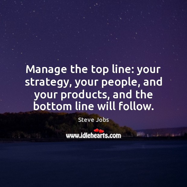 Manage the top line: your strategy, your people, and your products, and Steve Jobs Picture Quote