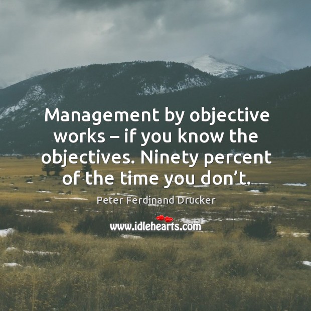 Management by objective works – if you know the objectives. Ninety percent of the time you don’t. Peter Ferdinand Drucker Picture Quote