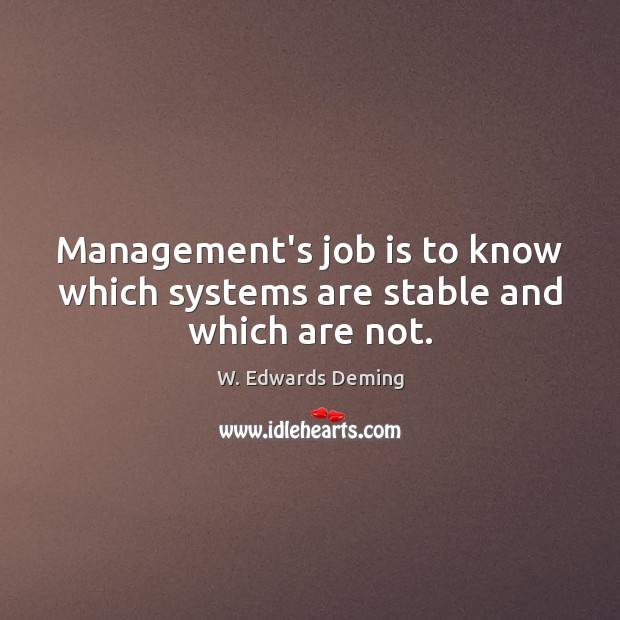 Management’s job is to know which systems are stable and which are not. W. Edwards Deming Picture Quote