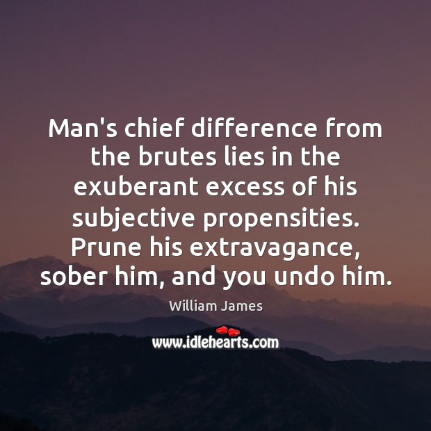 Man’s chief difference from the brutes lies in the exuberant excess of William James Picture Quote