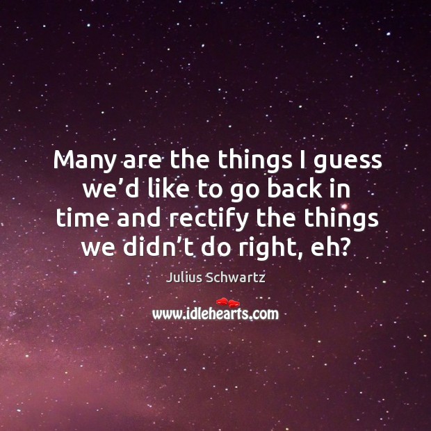 Many are the things I guess we’d like to go back in time and rectify the things we didn’t do right, eh? Julius Schwartz Picture Quote