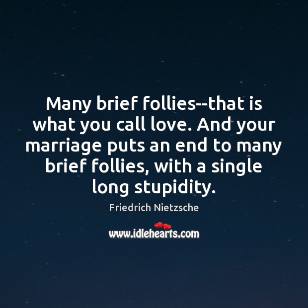 Many brief follies–that is what you call love. And your marriage puts Friedrich Nietzsche Picture Quote