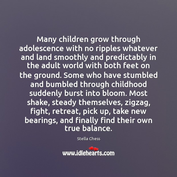 Many children grow through adolescence with no ripples whatever and land smoothly Stella Chess Picture Quote