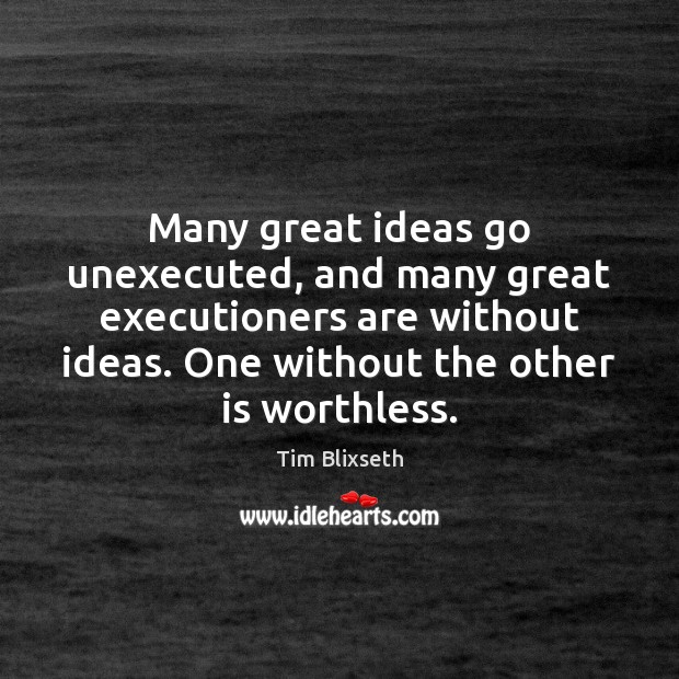 Many great ideas go unexecuted, and many great executioners are without ideas. Tim Blixseth Picture Quote