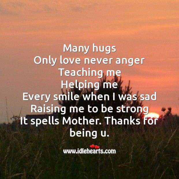 Many hugs only love never anger Mother’s Day Messages Image