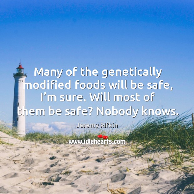 Many of the genetically modified foods will be safe, I’m sure. Will most of them be safe? Stay Safe Quotes Image