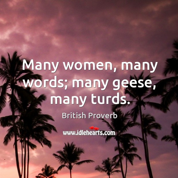 Many women, many words; many geese, many turds. British Proverbs Image
