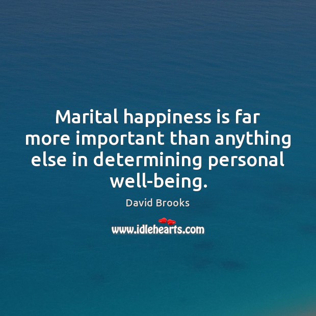 Marital happiness is far more important than anything else in determining personal David Brooks Picture Quote