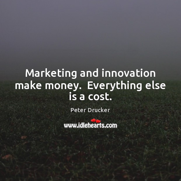 Marketing and innovation make money.  Everything else is a cost. Peter Drucker Picture Quote