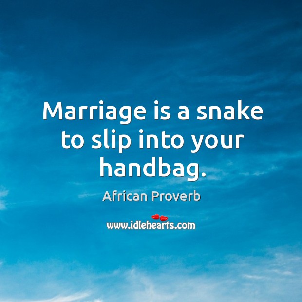 Marriage is a snake to slip into your handbag. Image