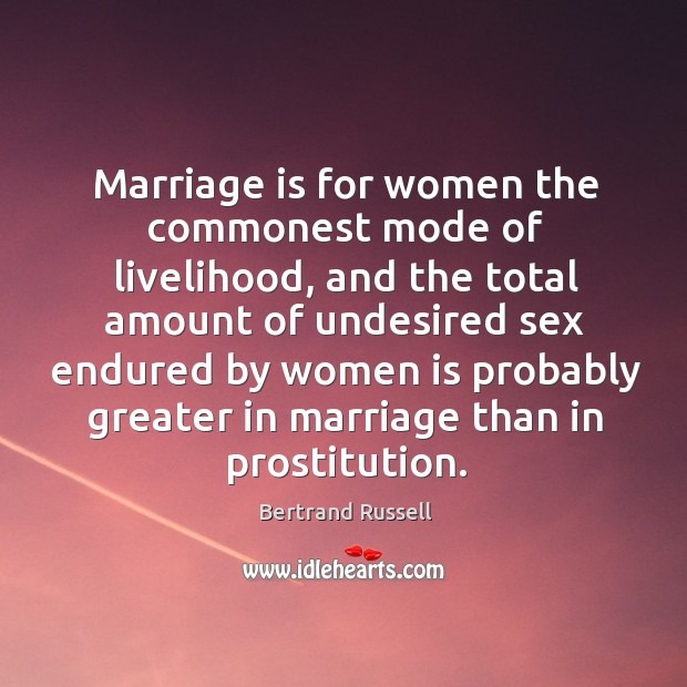 Marriage is for women the commonest mode of livelihood, and the total amount of undesired Image