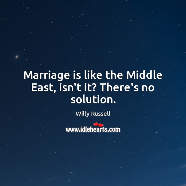 Marriage is like the Middle East, isn’t it? There’s no solution. Willy Russell Picture Quote