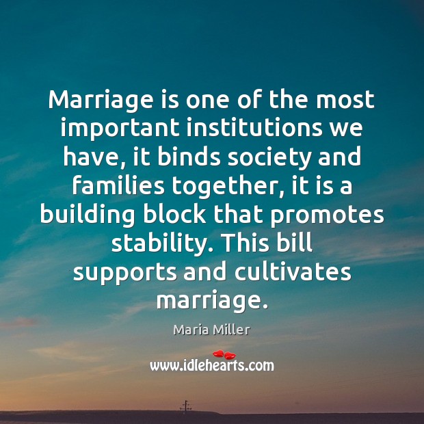 Marriage is one of the most important institutions we have, it binds Marriage Quotes Image