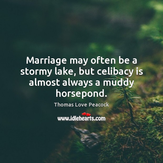 Marriage may often be a stormy lake, but celibacy is almost always a muddy horsepond. Thomas Love Peacock Picture Quote