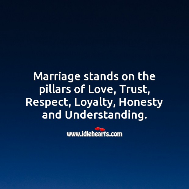 Marriage stands on the pillars of Love, Trust, Respect, Loyalty, Honesty. Image
