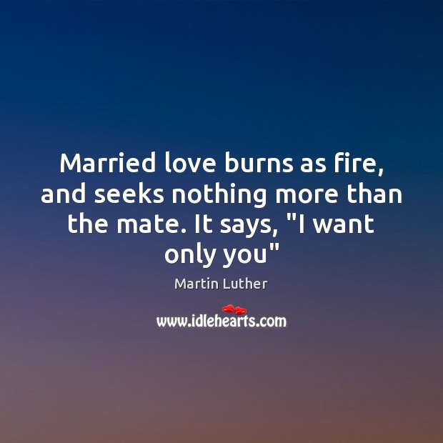 Married love burns as fire, and seeks nothing more than the mate. Martin Luther Picture Quote