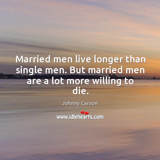 Married men live longer than single men. But married men are a lot more willing to die. Image