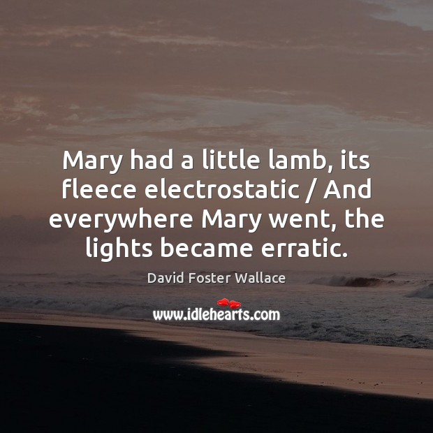 Mary had a little lamb, its fleece electrostatic / And everywhere Mary went, Image