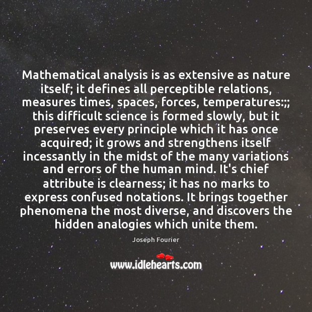 Mathematical analysis is as extensive as nature itself; it defines all perceptible Hidden Quotes Image