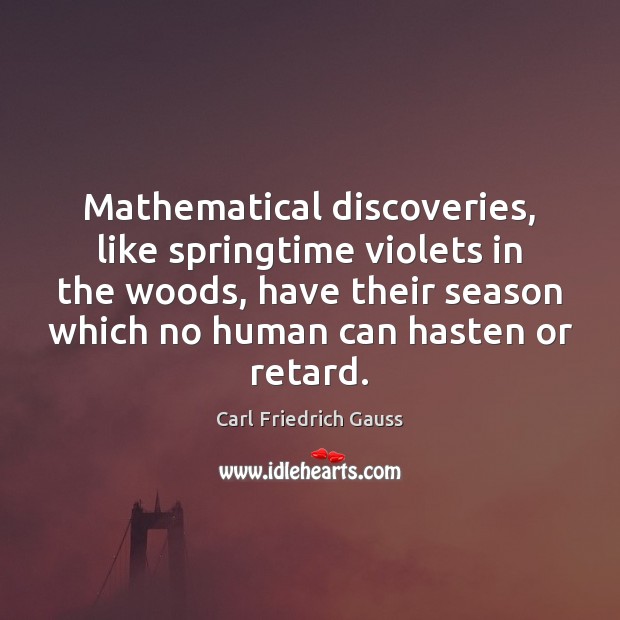 Mathematical discoveries, like springtime violets in the woods, have their season which Carl Friedrich Gauss Picture Quote