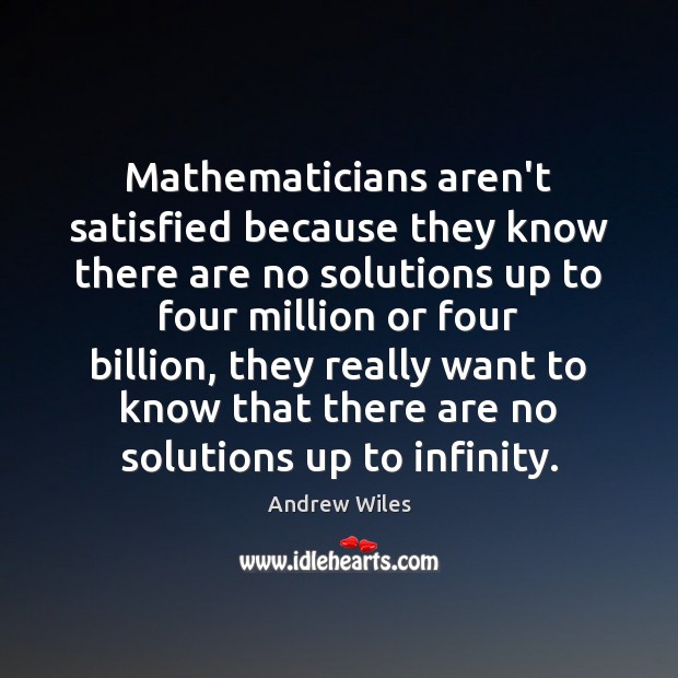 Mathematicians aren’t satisfied because they know there are no solutions up to Andrew Wiles Picture Quote