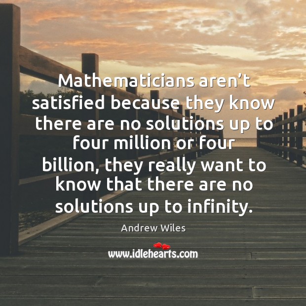 Mathematicians aren’t satisfied because they know there are no solutions up to Andrew Wiles Picture Quote