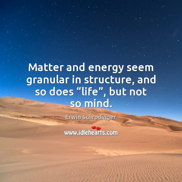 Matter and energy seem granular in structure, and so does “life”, but not so mind. Erwin Schrodinger Picture Quote