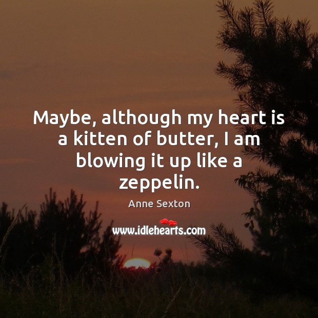 Maybe, although my heart is a kitten of butter, I am blowing it up like a zeppelin. Anne Sexton Picture Quote