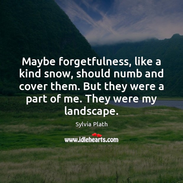 Maybe forgetfulness, like a kind snow, should numb and cover them. But Sylvia Plath Picture Quote