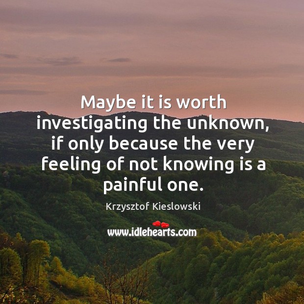 Maybe it is worth investigating the unknown, if only because the very feeling of not knowing is a painful one. Image