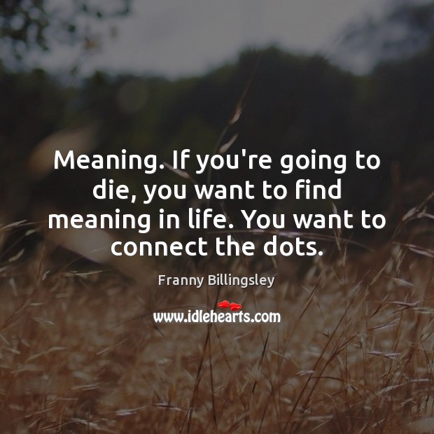 Meaning. If you’re going to die, you want to find meaning in Franny Billingsley Picture Quote