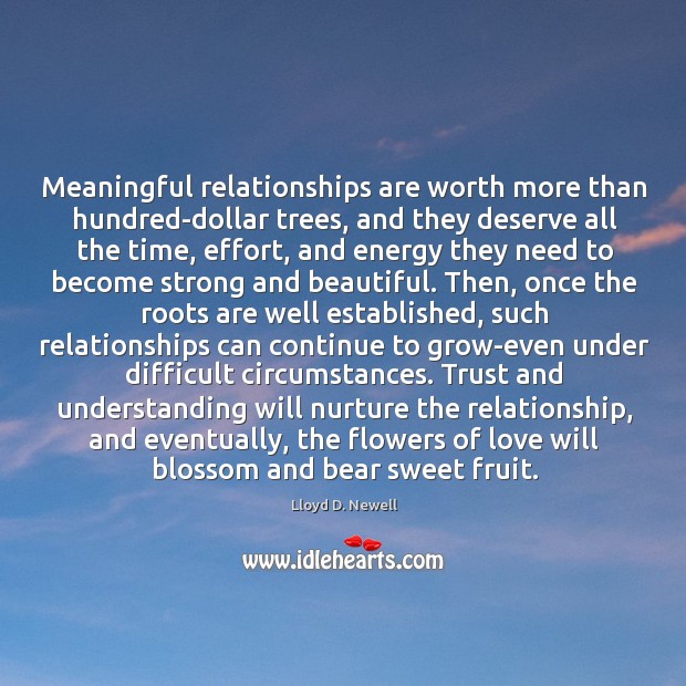Meaningful relationships are worth more than hundred-dollar trees, and they deserve all Lloyd D. Newell Picture Quote