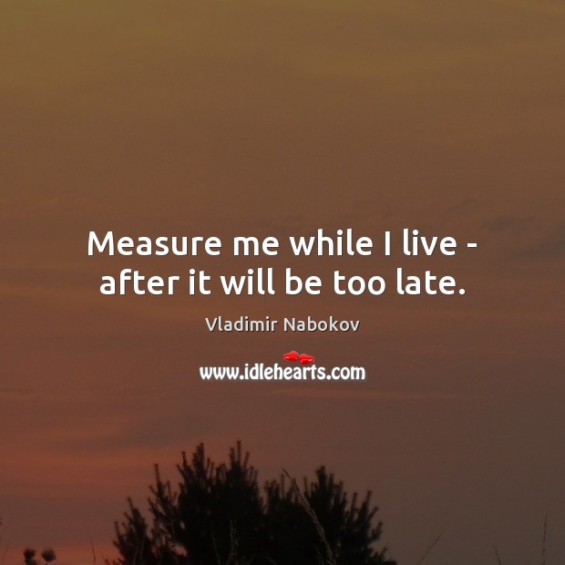 Measure me while I live – after it will be too late. Vladimir Nabokov Picture Quote