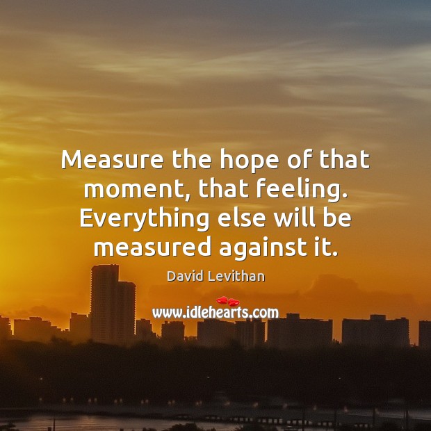 Measure the hope of that moment, that feeling. Everything else will be David Levithan Picture Quote